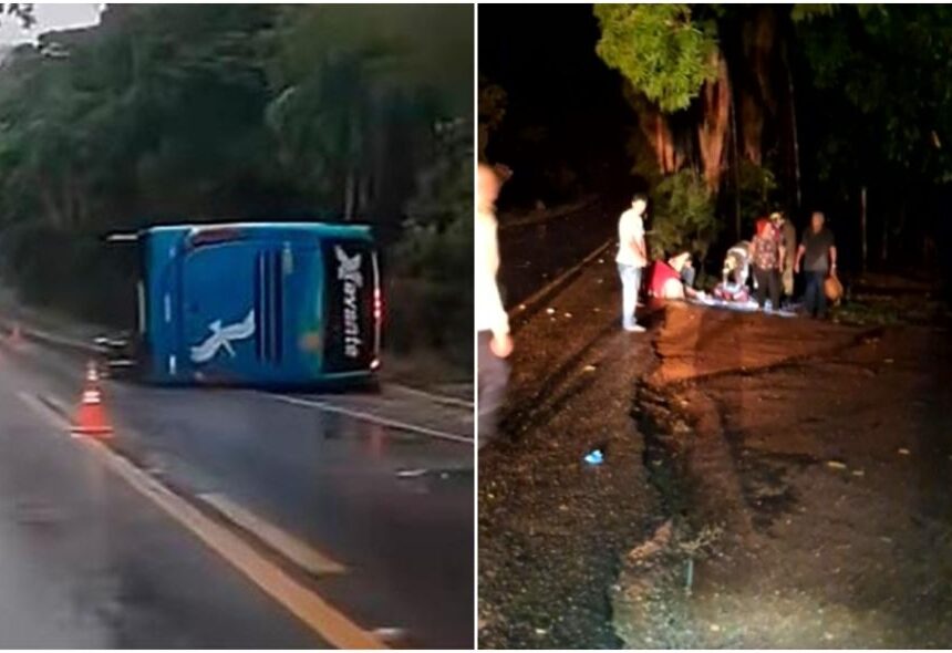 Ônibus que saiu de MT capota em Goiás; 3 mortos e 35 feridos