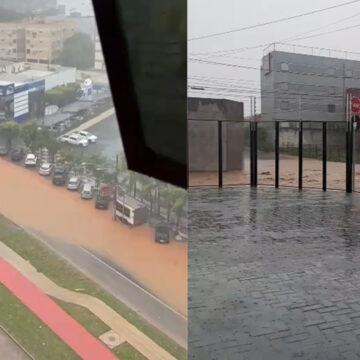 Temporal alaga Avenida do CPA e transforma vias em “mar de lama” em Cuiabá; veja vídeos