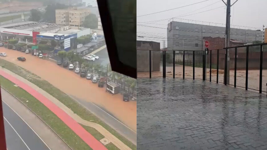Temporal alaga Avenida do CPA e transforma vias em “mar de lama” em Cuiabá; veja vídeos
