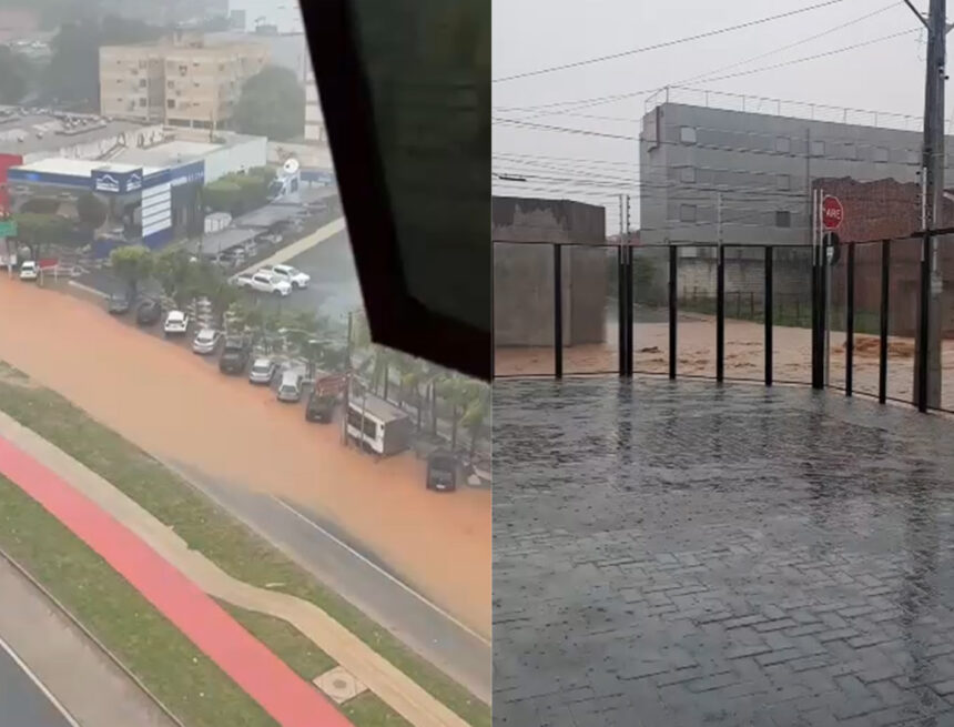 Temporal alaga Avenida do CPA e transforma vias em “mar de lama” em Cuiabá; veja vídeos