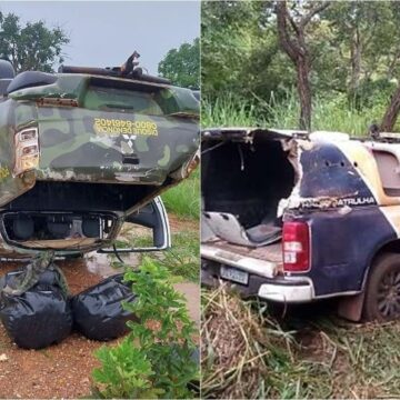 Viaturas da Gefron e Pol�cia Militar que capotaram na BR-070