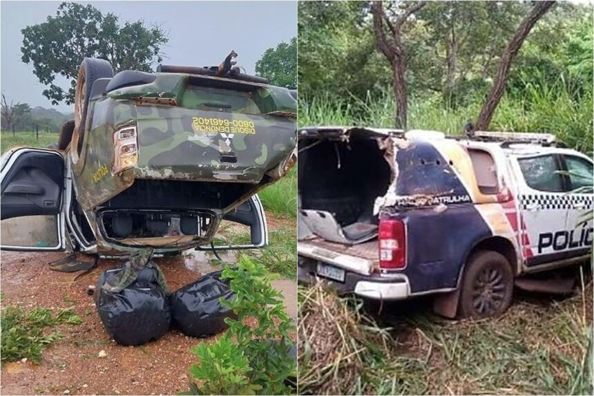 Viaturas da Gefron e Pol�cia Militar que capotaram na BR-070
