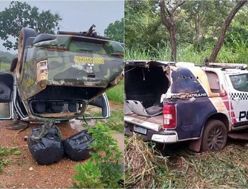 Viaturas da Gefron e Pol�cia Militar que capotaram na BR-070