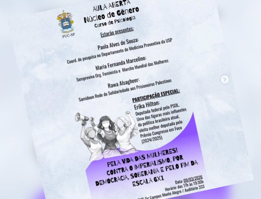 Líder de grupo acusado de terrorismo palestra em aula na PUC-SP ao lado de Erika Hilton