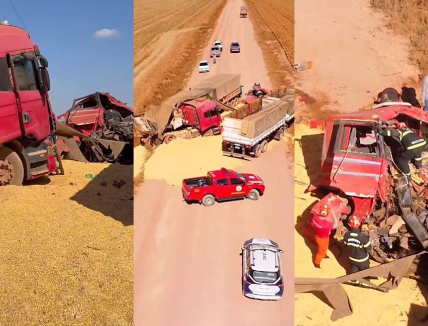 Motorista morre em colisão frontal de carretas na Mt-438, entre Vera e Sinop