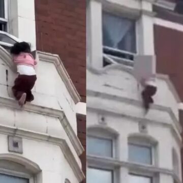 Policial e um homem que passava pelo local conseguem amparar a criança após queda de parapeito