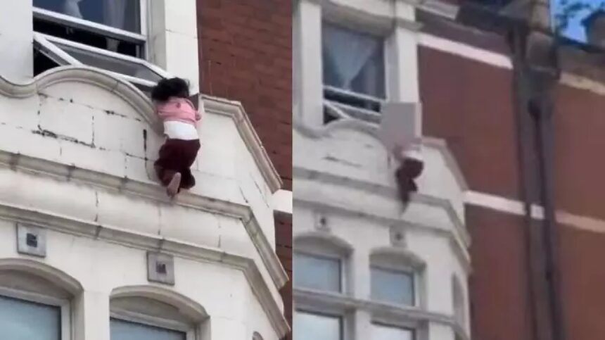 Resgate dramático de criança pendurada em janela de prédio mobiliza Londres Policial e um homem que passava pelo local conseguem amparar a criança após queda de parapeito