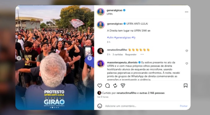Confronto marca manifestação anti-Lula na Universidade Federal do Rio Grande do Norte